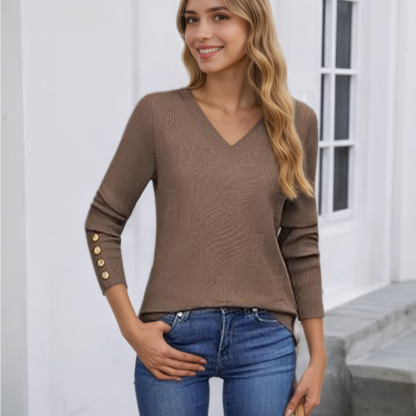 Long Sleeve Lightweight Ribbed Knit Pullover For Women
