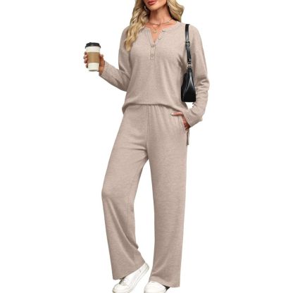 Lounge Sets for Women 2 Piece V Neck Button Matching Sweatsuit Loungewear