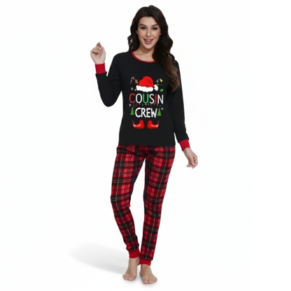Christmas Crew Printed Matching Plaid Pajama Set