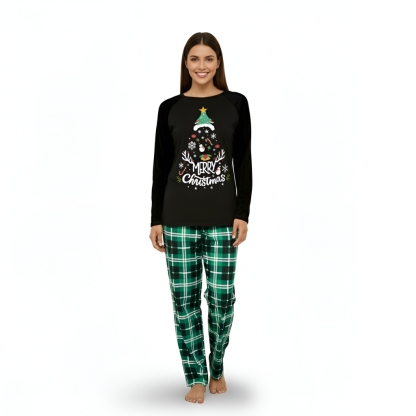 Plaid Merry Christmas Tree Printed Family Matching Pajama Set