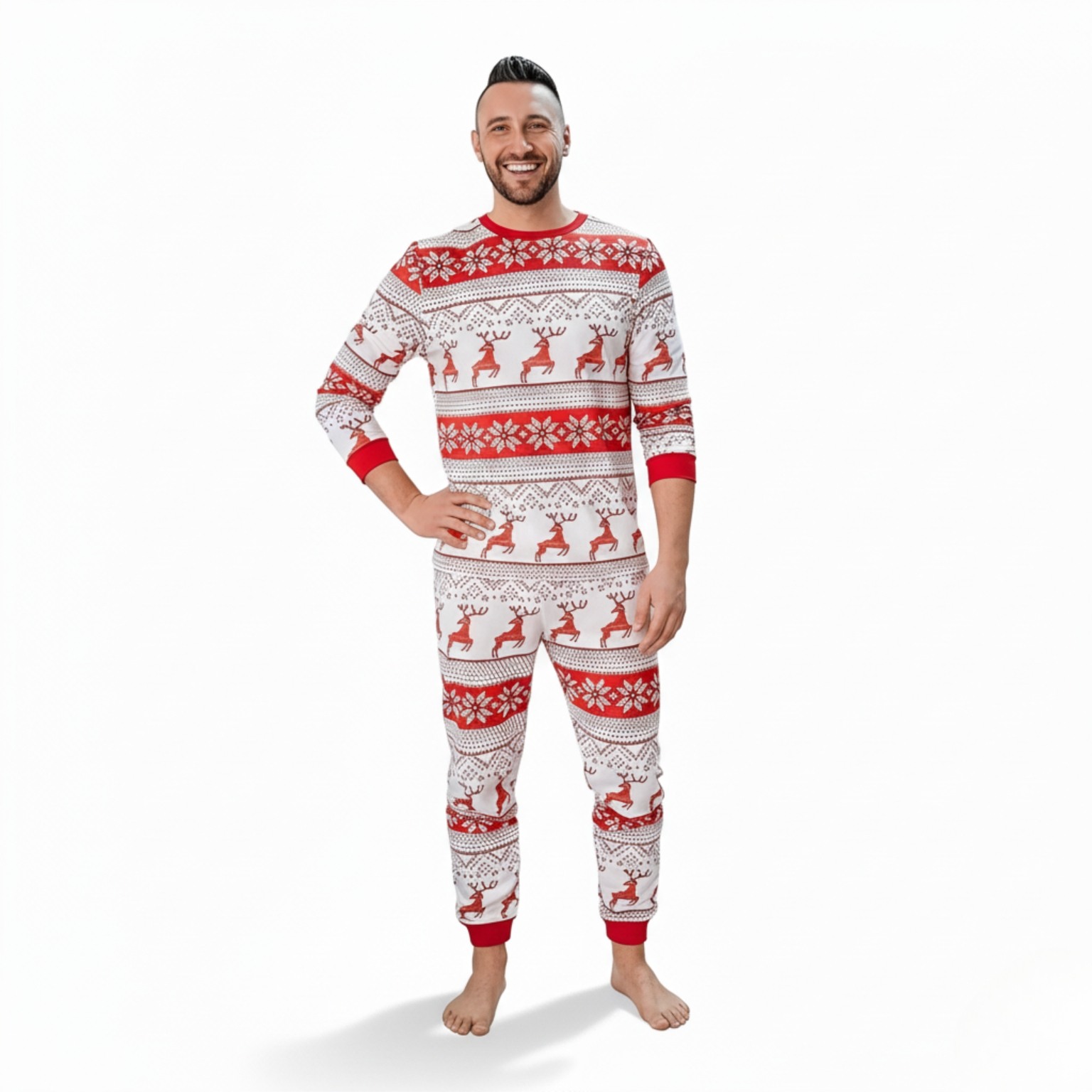 Snowflake And Reindeer Printed Family Matching Christmas Pajama Set