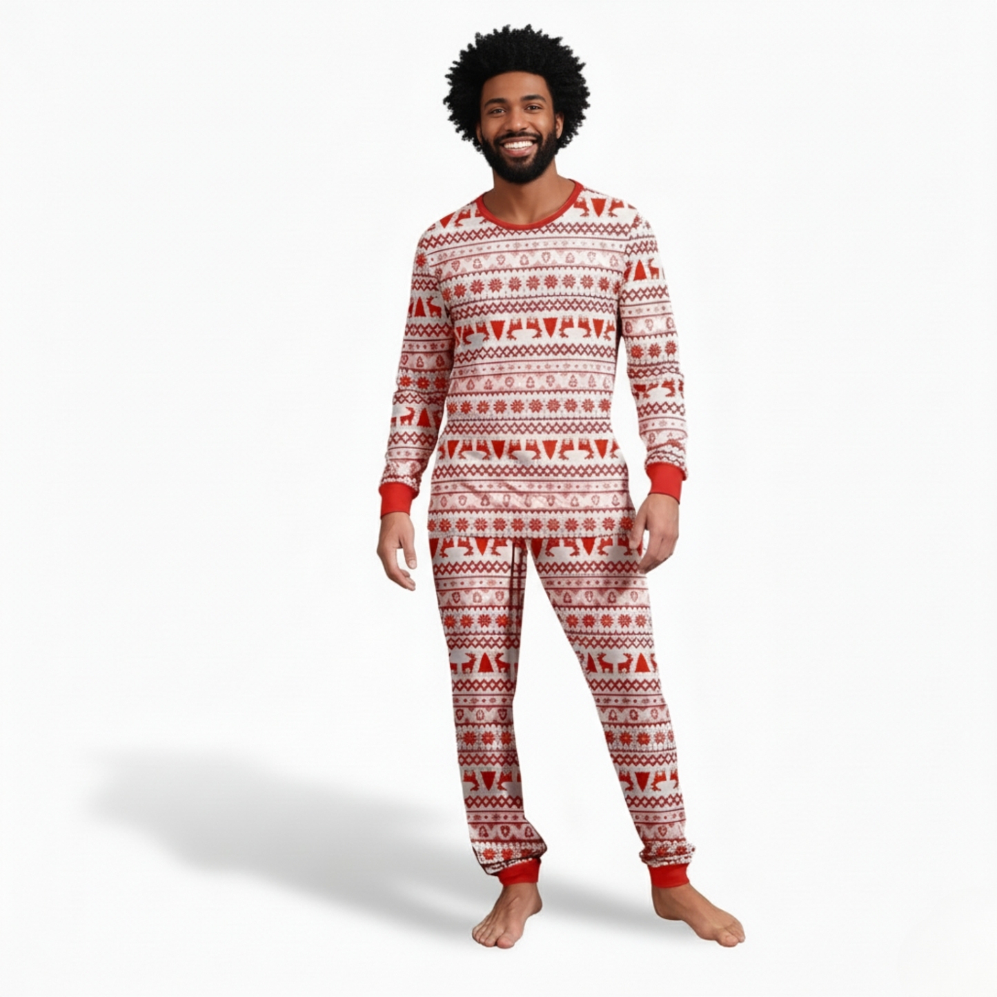 Geometric Reindeer And Tree Pattern Family Matching Christmas Pajama Set