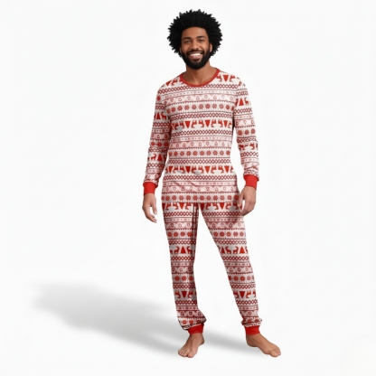 Geometric Reindeer And Tree Pattern Family Matching Christmas Pajama Set