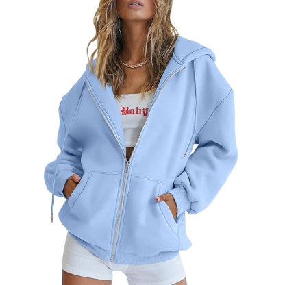Womens Drawstring Zip Up Cute Hoodies Fall Jacket Oversized