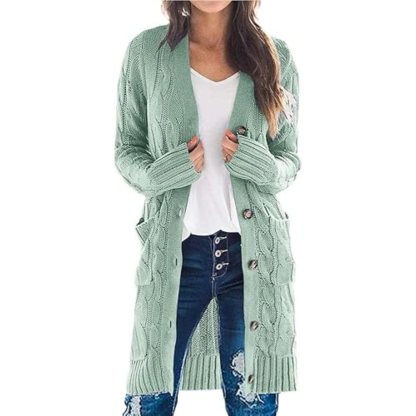 Long Sleeve Cable Knit Long Cardigan for Women