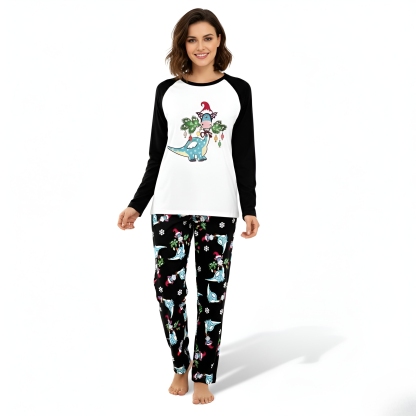 Santa Hat Dinosaur Printed Family Matching Christmas Pajama Set