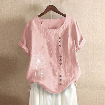Dandelion Patch Button Summer Blouse-Comfy Blouse