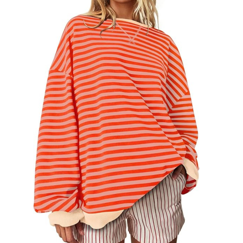Women Oversized Striped Crewneck Sweatshirt Long Sleeve