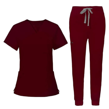 Women’s V Patterned Scrub Top And Jogger Pants Set