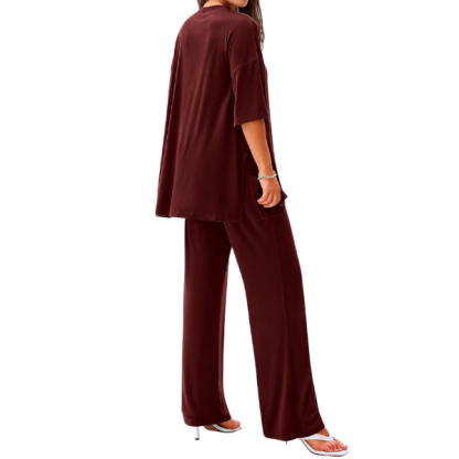 2 Piece Summer Lounge Set With Short Sleeve Top And Pants For Women