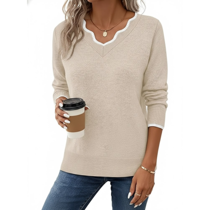 Scallop Trim Knit Pullover Cozy Lightweight Sweater For Women