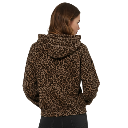 Leopard Print Fleece Hoodie With Embroidered Text
