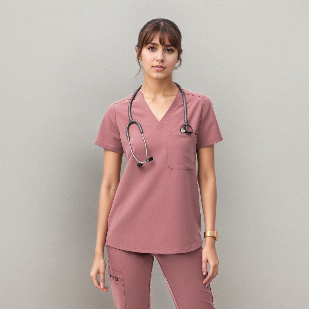 Classic Women Scrub Top With Short Sleeves And Single Chest Pocket