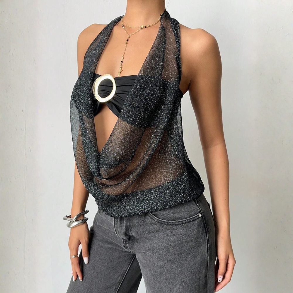 Tank Top Metallic Modern Halter Metal Decor Dates Formal For Women