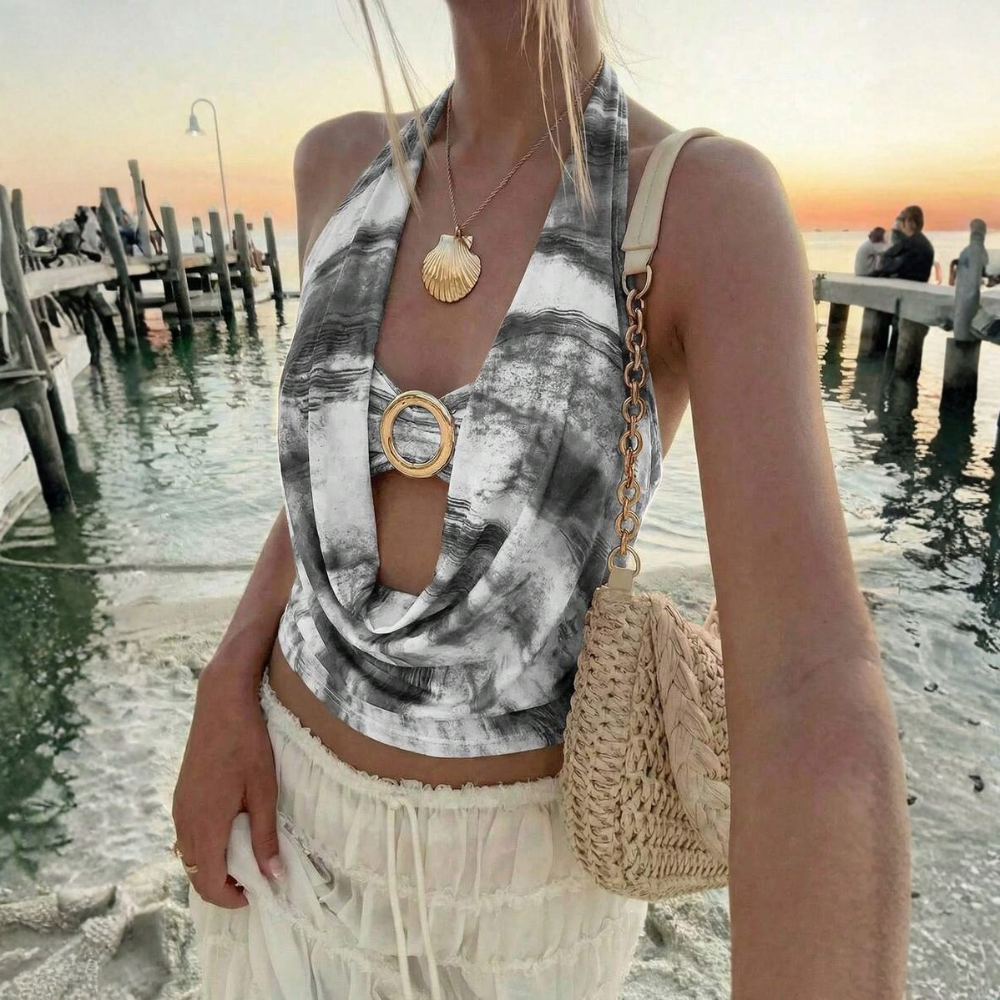 Sleeveless Summer Dye Top With Tie For Women