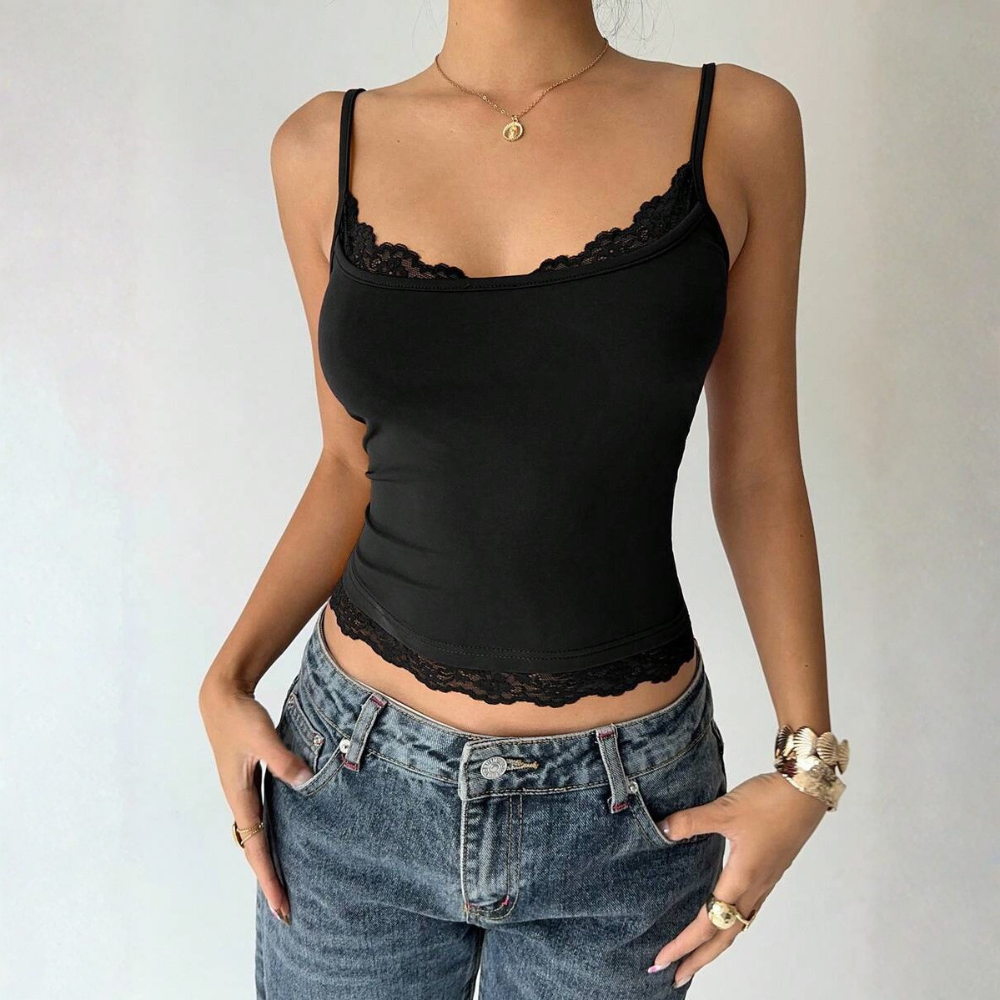 Casual Solid Contrast Lace Fitted Camisole Summer For Women
