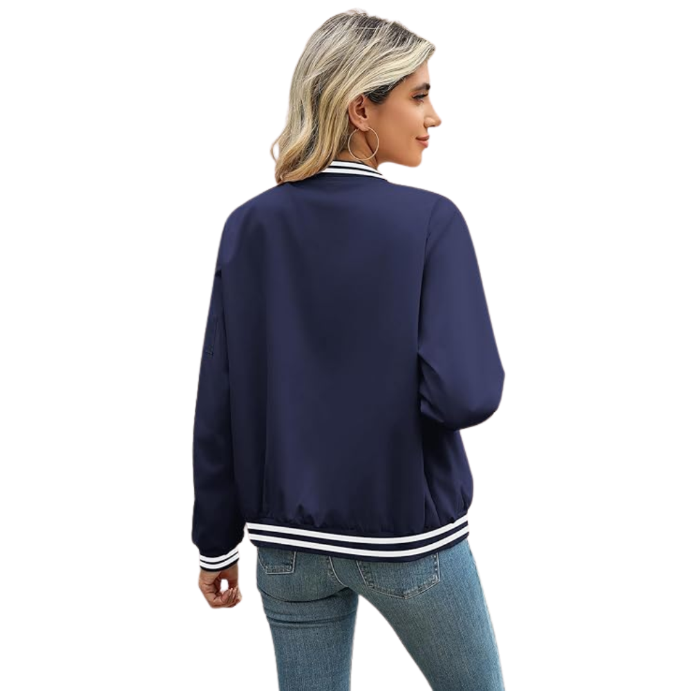 Women Casual Bomber Jacket Zip Up Windbreaker With Pockets