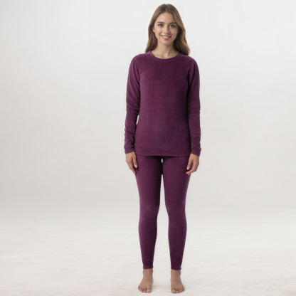Women Fleece Lined Thermal Underwear Set Stretch Long Johns
