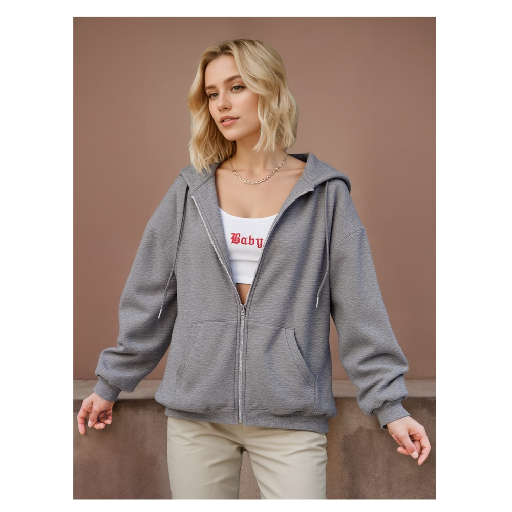 Oversized Womens Zip Up Hoodie Sweatshirt Jacket