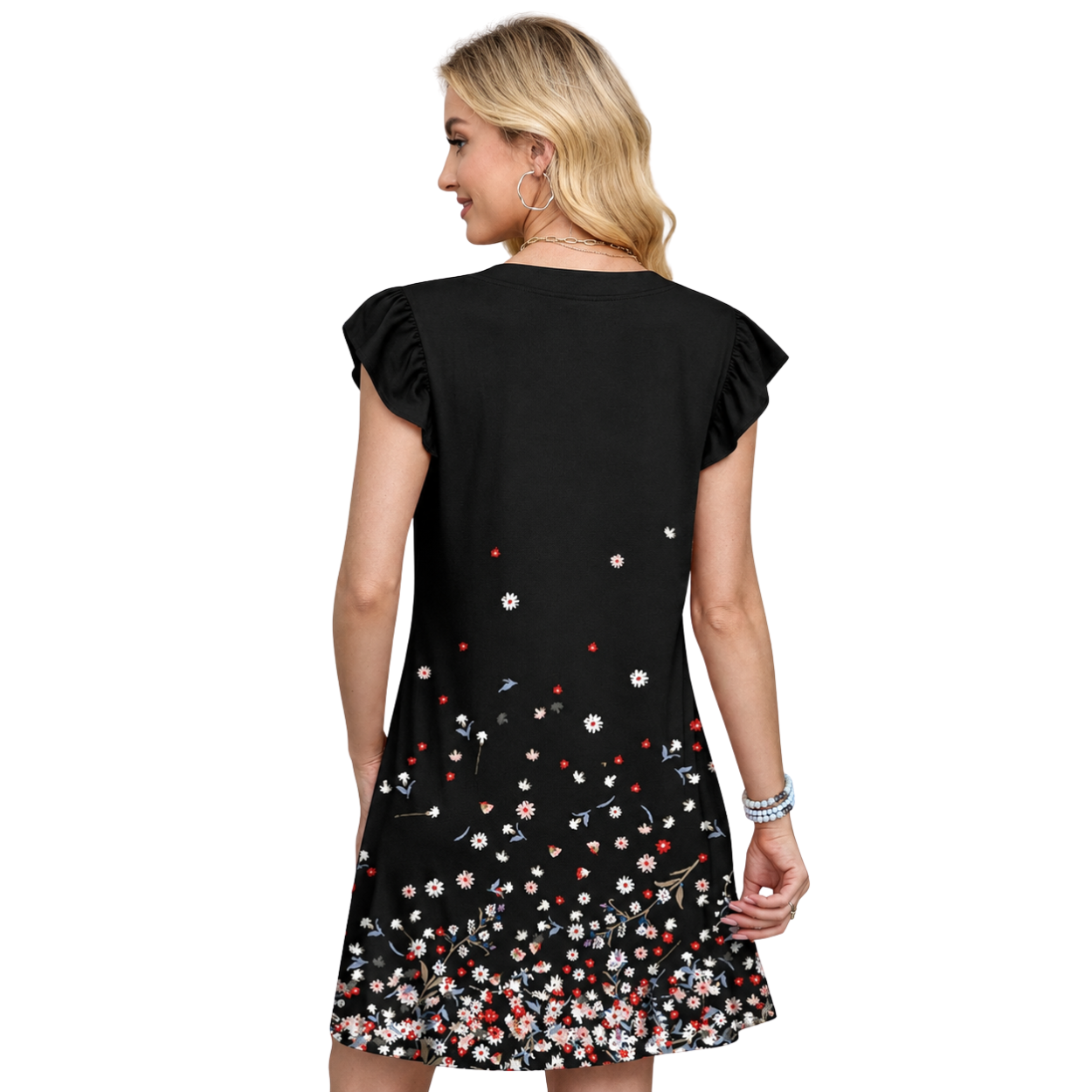 Casual Ruffle Sleeve Swing Dress With Pockets For Women