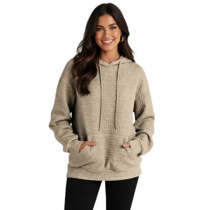 Womens Hoodies Casual Long Sleeve Drawstring Waffle Pullover Tops Loose Hooded Sweatshirt With Pocket