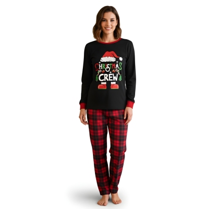 Christmas Crew Printed Family Matching Plaid Pajama Set