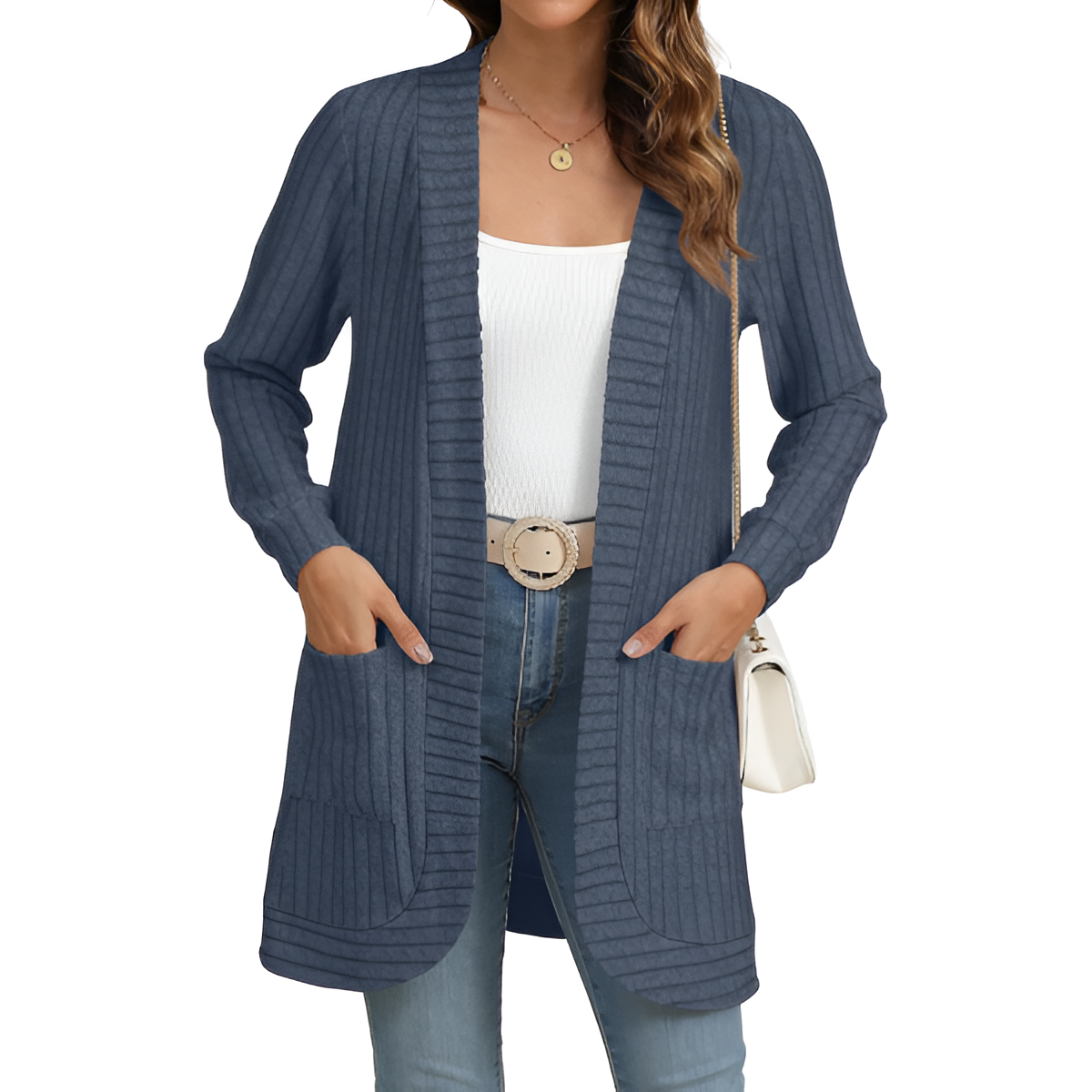 Women Long Sleeve Open Front Cardigan Casual Lightweight Long Cardigans Loose Knit Outwear with Pockets