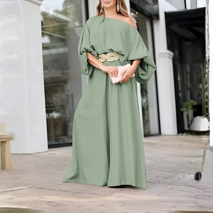 Two Piece Set With Flowy Pants And Top For Women With lantern Sleeve