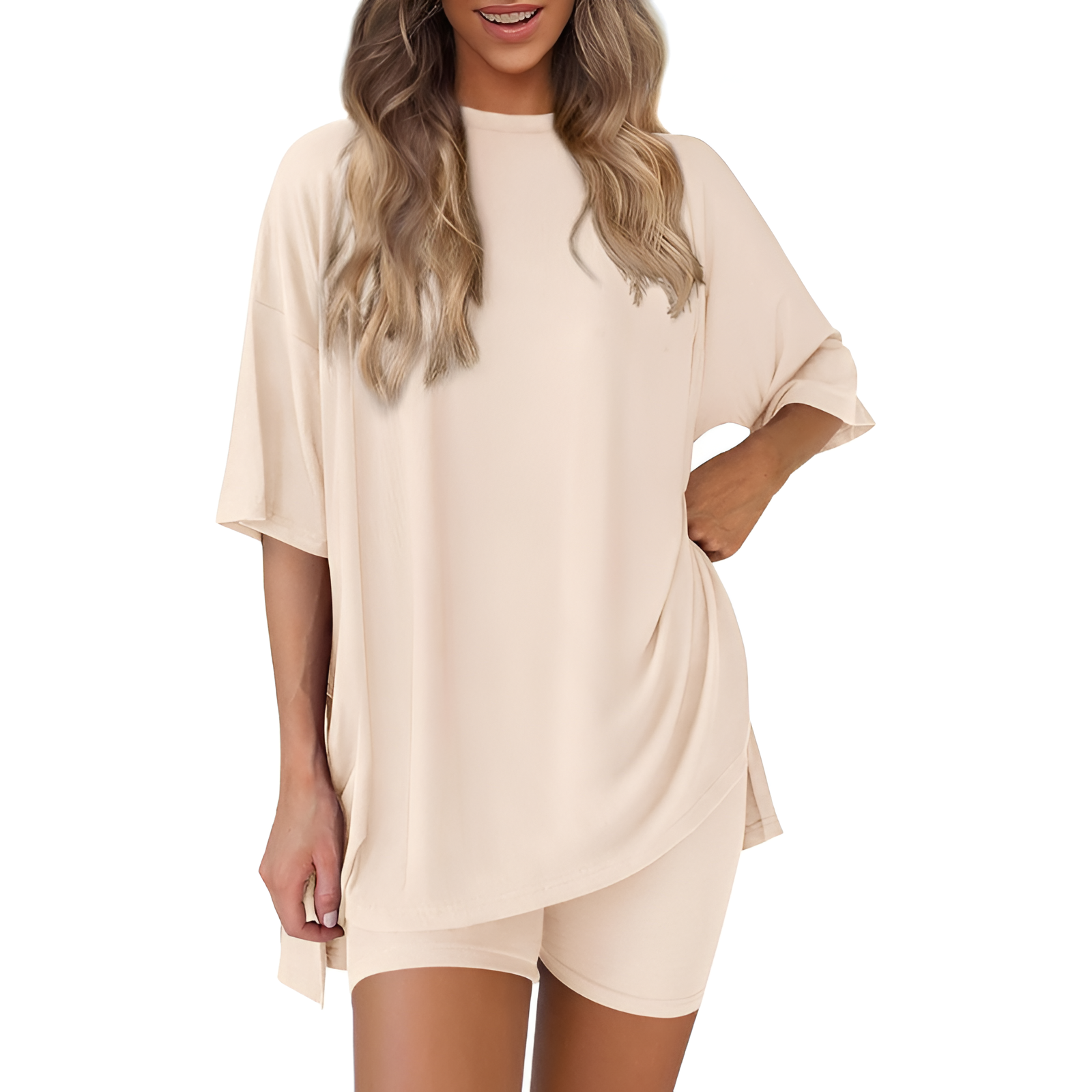 Two Piece Lounge Sets For Women With Oversized T Shirt And Biker Shorts