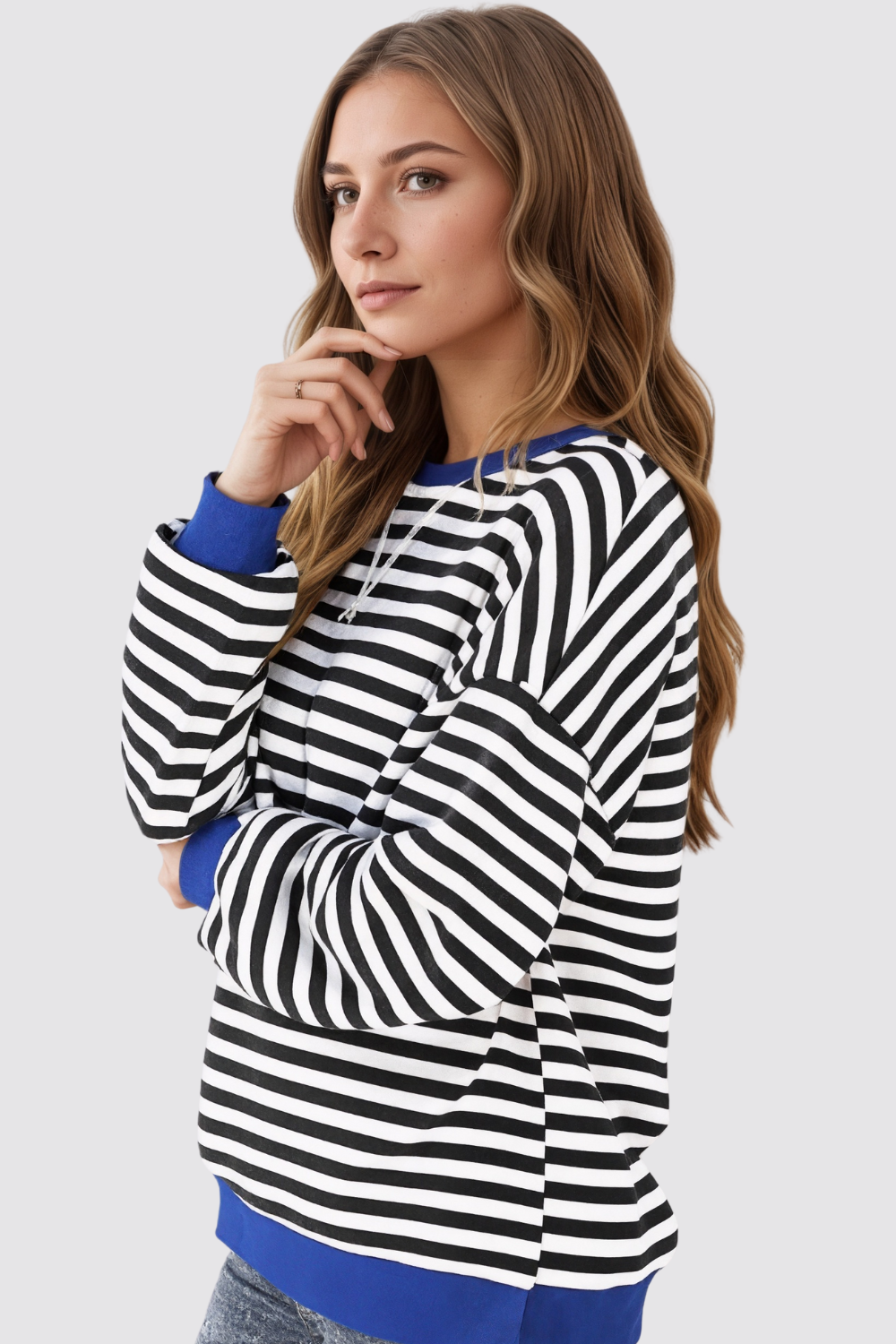 Oversized Striped Crewneck Pullover Long Sleeve Sweatshirt