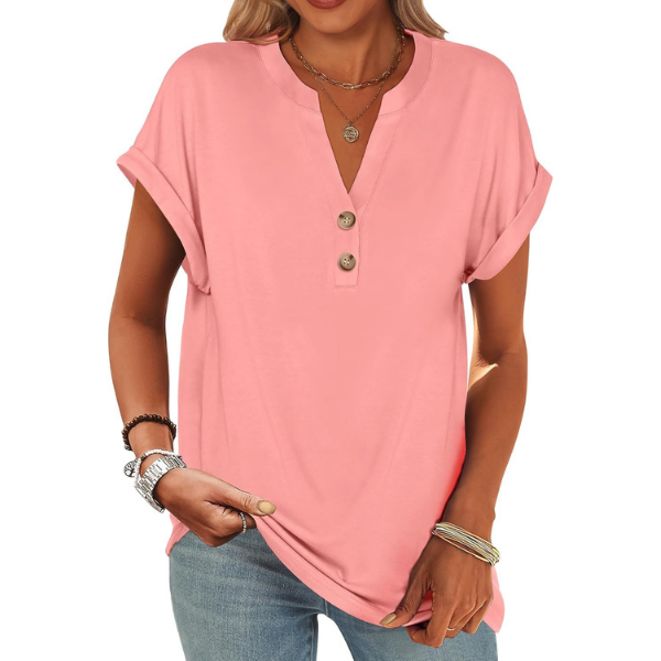 Womens Short Sleeve Henley Tops V Neck Dressy Casual Blouses Summer Trendy Tee Shirts 2026 Vacation Fashion Clothes
