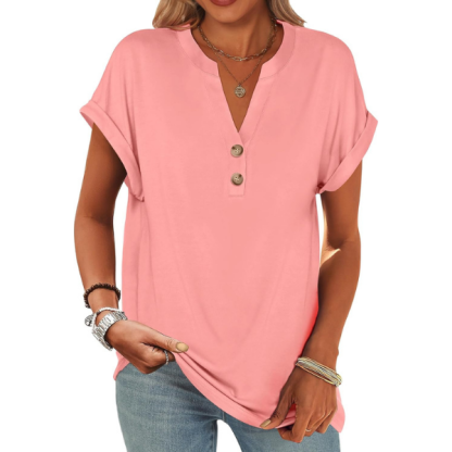Womens Short Sleeve Henley Tops V Neck Dressy Casual Blouses Summer Trendy Tee Shirts 2026 Vacation Fashion Clothes