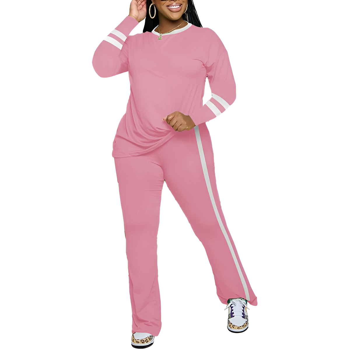 Two Piece Lounge Sets For Women With Long Sleeve Casual Top And Flare Pants