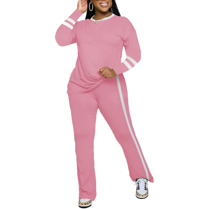 Two Piece Lounge Sets For Women With Long Sleeve Casual Top And Flare Pants