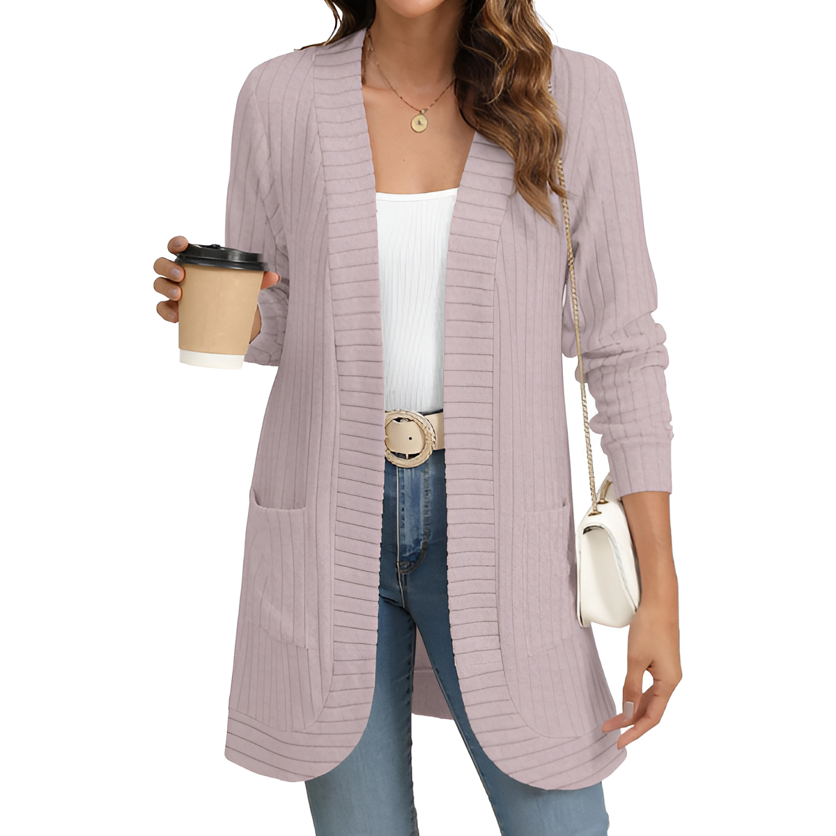 Women Long Sleeve Open Front Cardigan Casual Lightweight Long Cardigans Loose Knit Outwear with Pockets