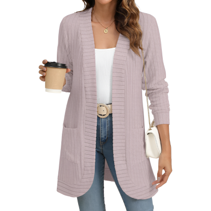Women Long Sleeve Open Front Cardigan Casual Lightweight Long Cardigans Loose Knit Outwear with Pockets