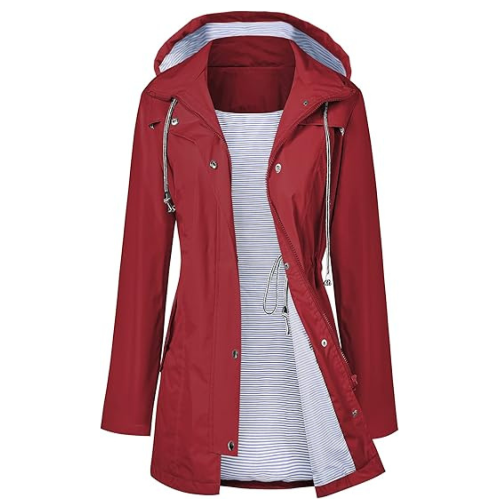 Waterproof Long Hooded Trench Coat Lined Windbreaker Travel Jacket