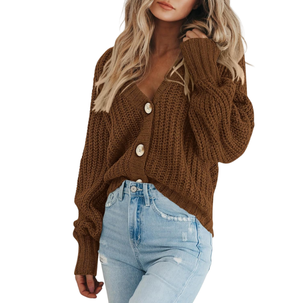 Women's Chunky Knit Open Front Sweater Long Sleeve Button Loose Short Cardigan Outerwear Coats