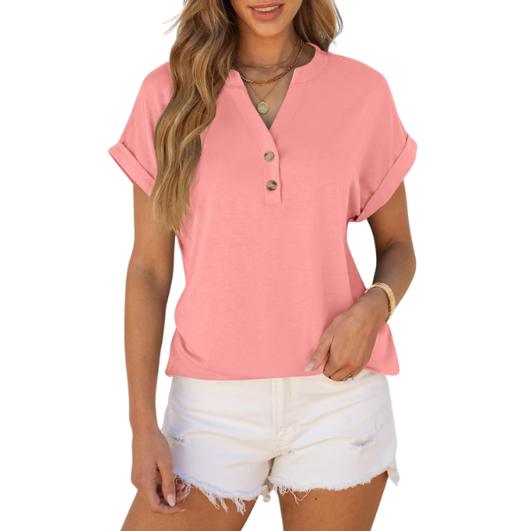 Womens Short Sleeve Henley Tops V Neck Dressy Casual Blouses Summer Trendy Tee Shirts 2026 Vacation Fashion Clothes