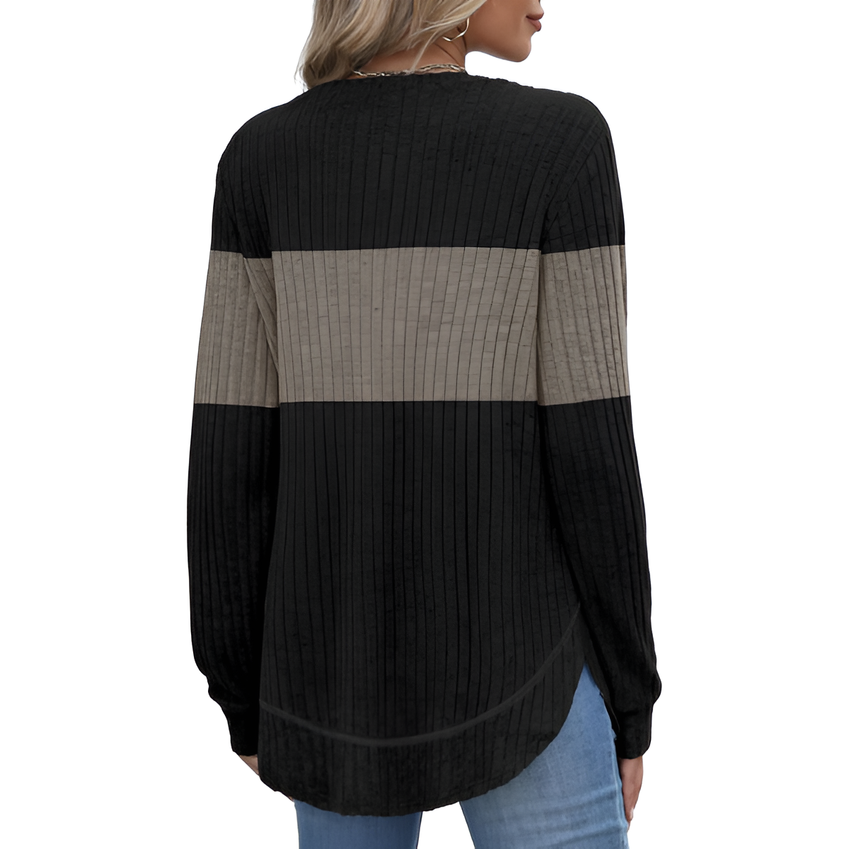 Tunic Tops for Women Loose Fit Dressy Long Sleeve Shirts Womens Sweaters Crew Neck Fall Clothing with Curved Hem