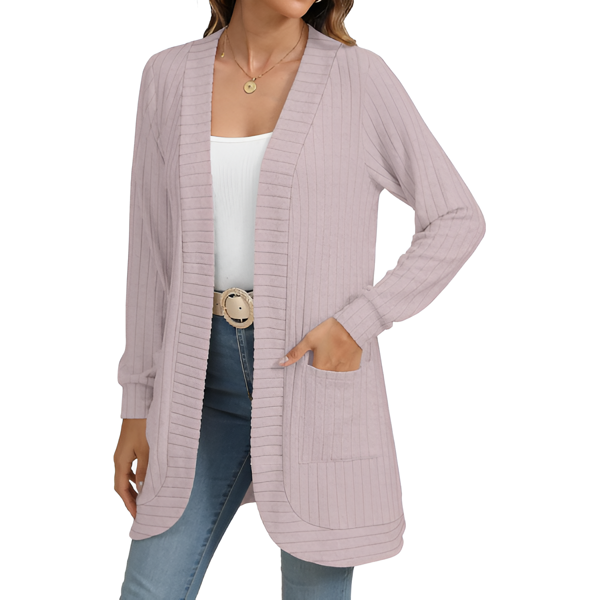 Women Long Sleeve Open Front Cardigan Casual Lightweight Long Cardigans Loose Knit Outwear with Pockets