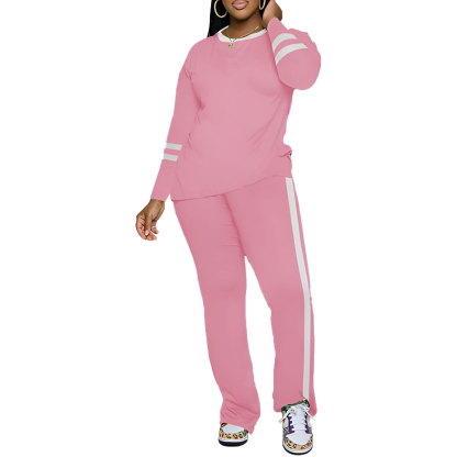 Two Piece Lounge Sets For Women With Long Sleeve Casual Top And Flare Pants