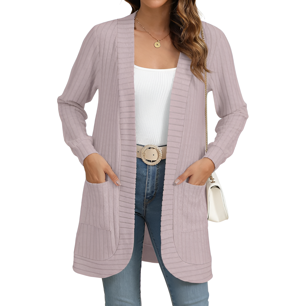 Women Long Sleeve Open Front Cardigan Casual Lightweight Long Cardigans Loose Knit Outwear with Pockets