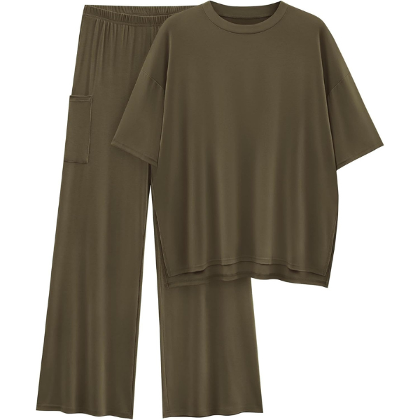 2 Piece Summer Lounge Set With Short Sleeve Top And Pants For Women