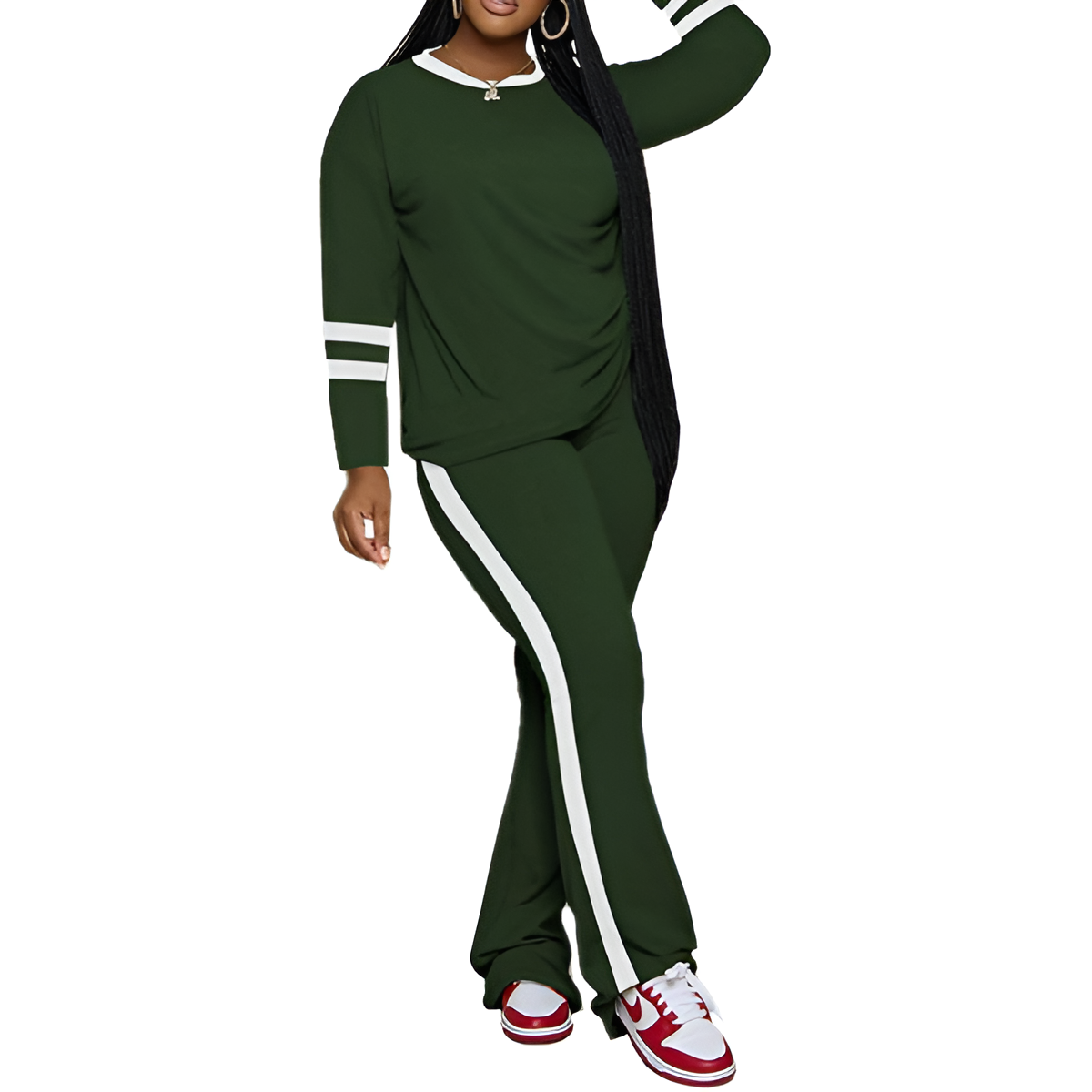 Two Piece Lounge Sets For Women With Long Sleeve Casual Top And Flare Pants