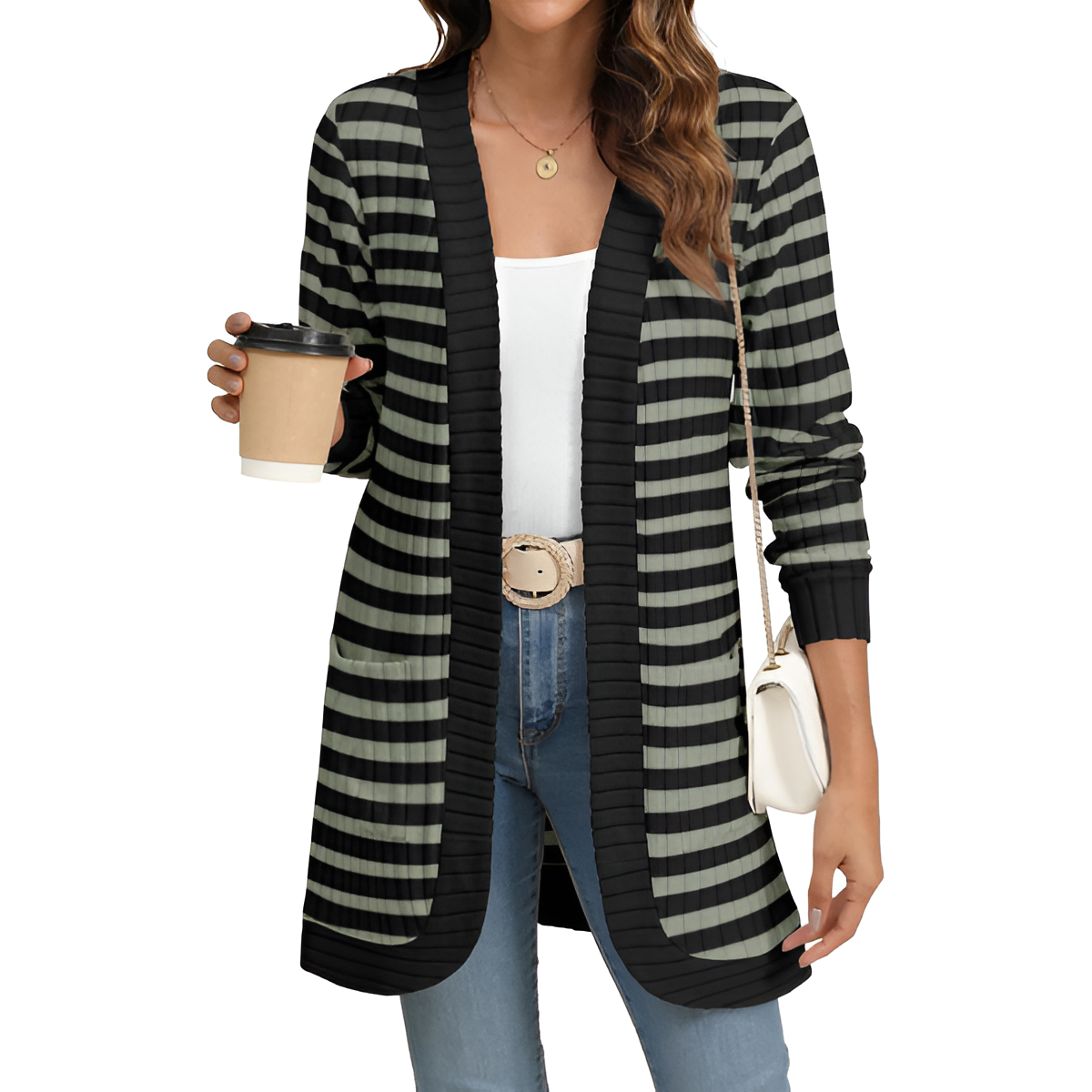 Women Long Sleeve Open Front Cardigan Casual Lightweight Long Cardigans Loose Knit Outwear with Pockets