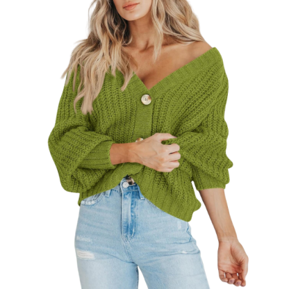 Women's Chunky Knit Open Front Sweater Long Sleeve Button Loose Short Cardigan Outerwear Coats