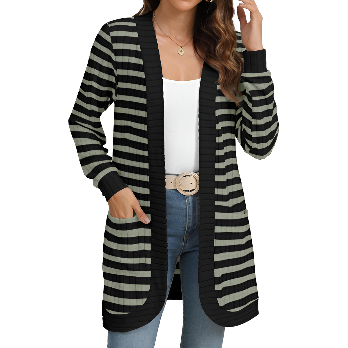 Women Long Sleeve Open Front Cardigan Casual Lightweight Long Cardigans Loose Knit Outwear with Pockets
