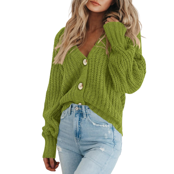 Women's Chunky Knit Open Front Sweater Long Sleeve Button Loose Short Cardigan Outerwear Coats
