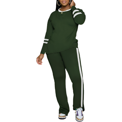 Two Piece Lounge Sets For Women With Long Sleeve Casual Top And Flare Pants